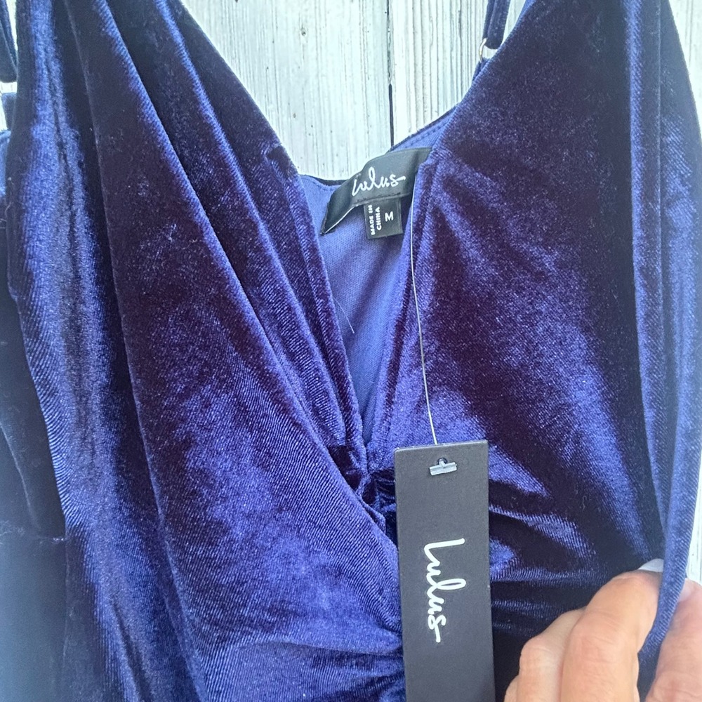 Lulus Stunning Invitation Navy Velvet Ruched‎ Sleeveless Maxi Dress Navy Blue M - Picture 5 of 11
